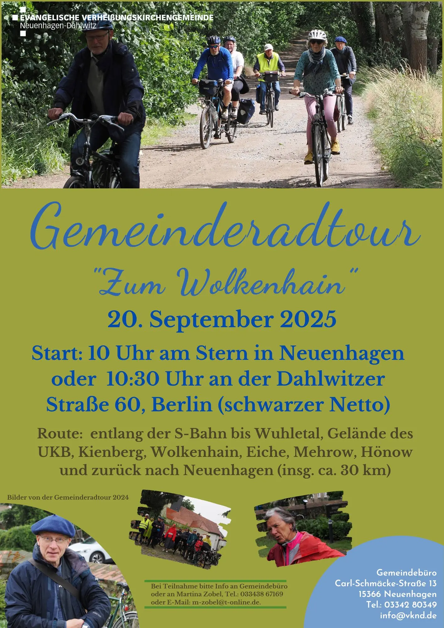 Gemeindefahrradtour am 20. September: Abfahrt 10 Uhr am Neuenhagener Sterns
